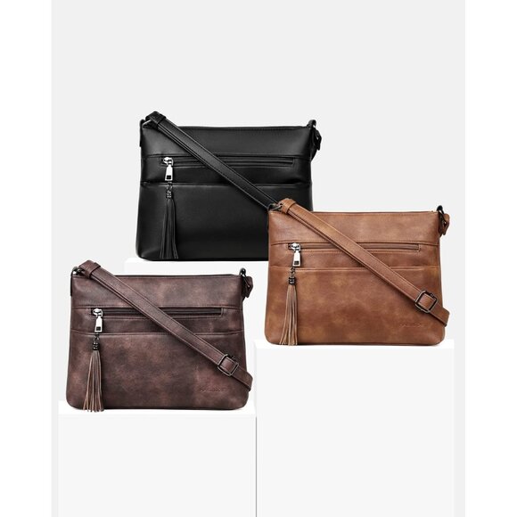 🆕Women Mocha Brown Leather Crossbody Bag Tassel Medium Purse Shoulder Handbag - Picture 9 of 9